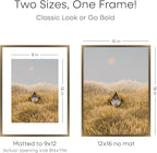 Homeforia 12x16 Picture Frame Bronze, High End Metal 12x16 Brass Poster Frames with Mat 9x12 Photo, 12 x 16 Bronze Frame Matted to 9 by 12 Print, 16by12 Thin Frames, Tempered Glass, Wall Kit, Set of 1