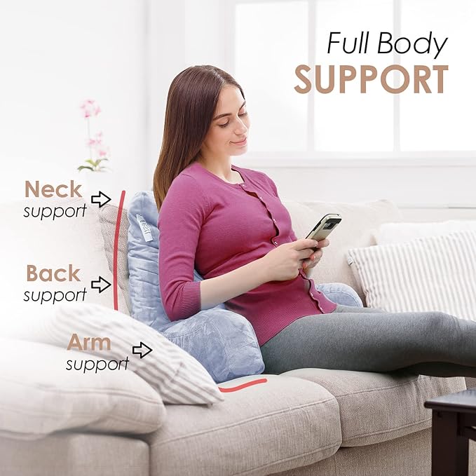 Nestl Reading Pillow Standard Bed Pillow, Back Pillow for Sitting in Bed Shredded Memory Foam Chair Pillow, Reading & Bed Rest Pillows Ice Blue Back Pillow for Bed, Bed Chair Arm Pillow with Pockets