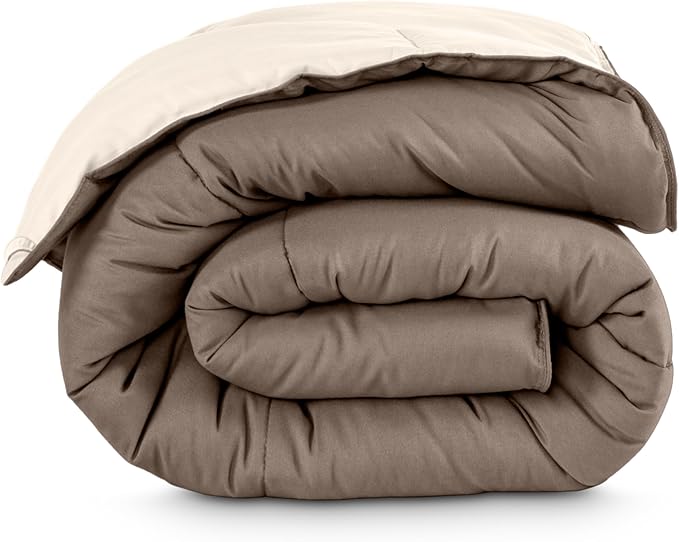 Bare Home Twin/Twin Extra Long Comforter - Reversible Colors - Goose Down Alternative - Ultra-Soft - Premium 1800 Series - All Season Warmth - Bedding Comforter (Twin/Twin XL, Taupe/Sand)
