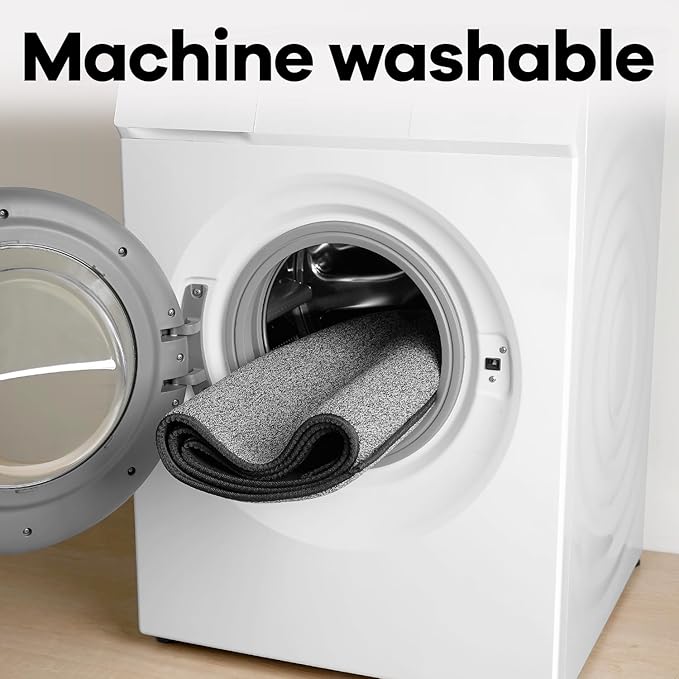 Area Rug with Non Slip Rubber Backing, Washable Soft Floor Carpet for Living Room, Kitchen, Entryway Indoor, Bedroom, Laundry, Low Pile Area Rugs, Solid Color with Pointillism Style, 3 * 5 ft Black