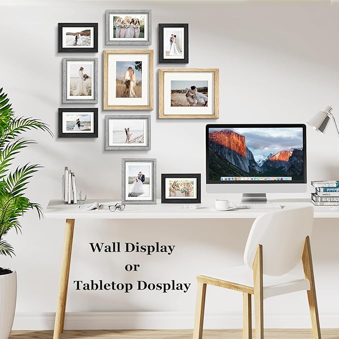 Picture Frames Set of 10, Picture Frames Collage Wall Decor with 8x10 5x7 4x6 Frames in 3 Different Finishes