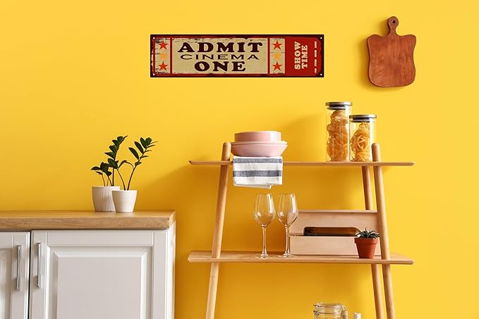 Tin Sign Cinema Vibes at Home Admit One Movie Ticket Funny Sign Vintage Carnival Inspired Metal Sign for Your Home Movie Theater 16x4 in