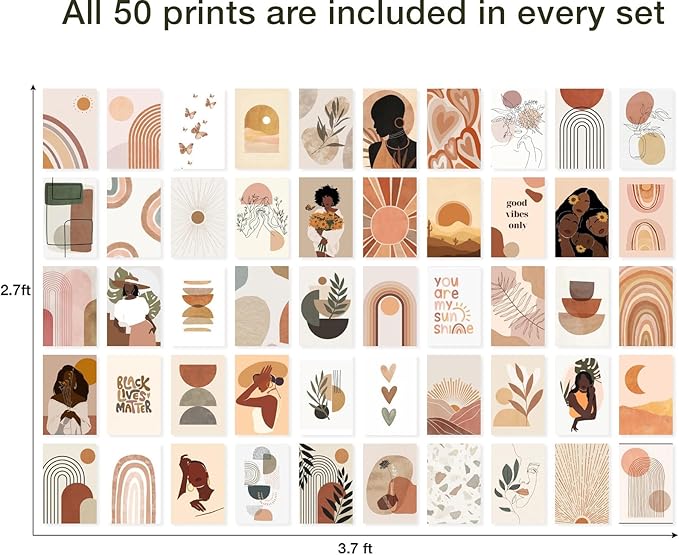 Y2K BOO Boho Wall Collage Kit - 50 Pictures for Room Aesthetic, Perfect Decor for Teen Girls and Dorms, Posters and Prints for Bedrooms and Living Spaces