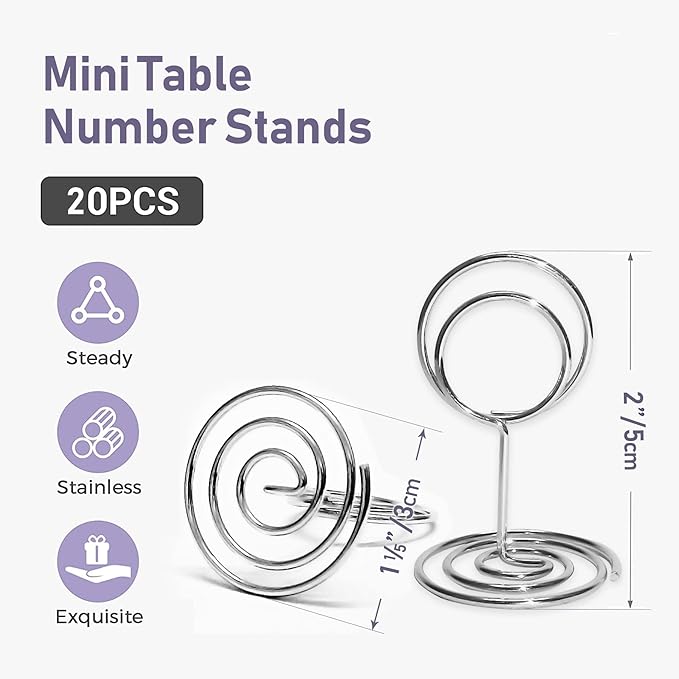 Table Number Holders 20Pcs - 2 Inch Mini Place Card Holder Short Table Number Stands for Wedding Party Graduation Reception Restaurant Home Centerpiece Decorations Office Memo (Silver)