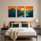 Woodland Mountain Framed Canvas Wall Art Set, Abstract Ridge Wall Painting, Boho Sunset Scenery Wall Decor, Modern Natural Landscape Art Print for Living Room, Bedroom, Office - 16"x24"x3
