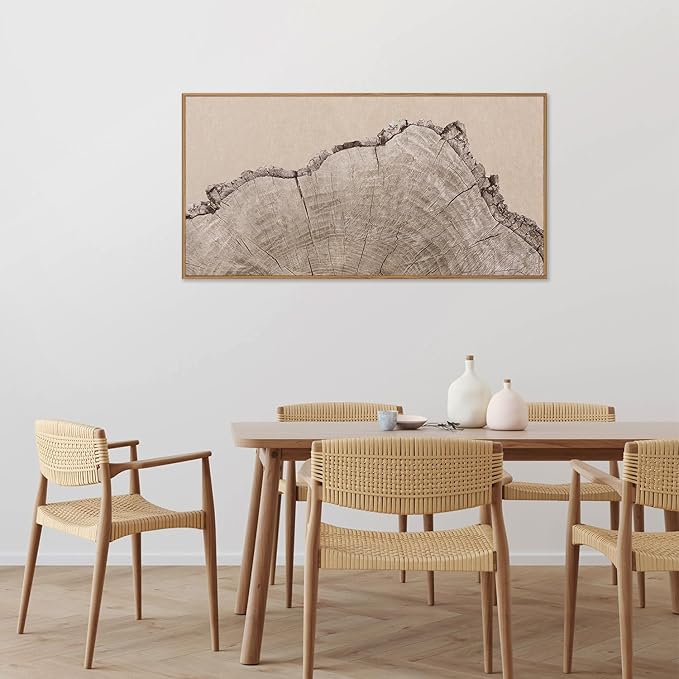 SIGNINART Large Tree Ring Framed Canvas Wall Art, Rustic Beige Wooden Wall Decor, Neutral Nature Wood Stump Artwork, Modern Art Prints for Bedroom Living Room Office 20"x40"