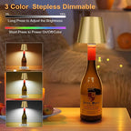 DUSKTEC Wireless Bottle Lamp Shade, RGB LED Wine Bottle Lamp with Stopper, 3 Color Stepless Dimming Rechargeable Touch Wine Bottle Lights for Any Liquor Bottle Bars Restaurants (Gold, 2PCS)
