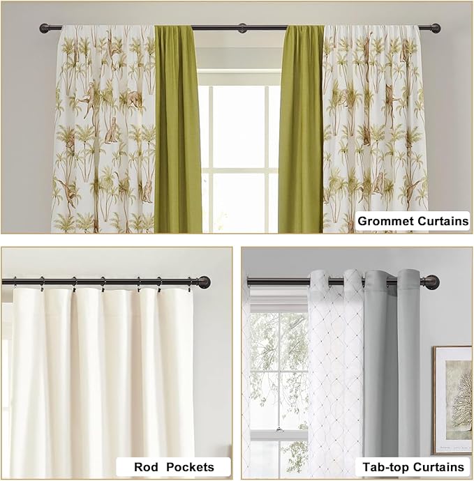 Bronze Curtain Rods 18 to 144 Inch, Industrial Curtain Rods,Adjustable Length,1 in Diameter Pipe,Wall or Ceiling Mounted,for Bedroom and Living Room(Antique Red Bronze 18” to 144”)