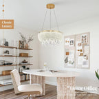 LED Crystal Chandelier Dimmable Dining Room Chandelier Over Table 18in Crystal Ring Light Fixture Modern Gold Round Chandelier Lighting for Bedroom Bathroom Entryway,30W with Remote Control