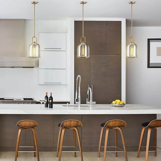 Crystal Brass Pendant Light Fixtures, Modern 8inch Pendant Lights Kitchen Island, Island Lights for Kitchen,Crystal and Gold Pendant Light, Indoor Pendant Lighting,E12 Bulb Included
