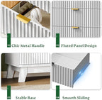 Fluted Nightstand with Charging Station, 24" Wide Bedside Table with 3 Large Storage Drawers, Modern Wood Side Table Night Stand, End Table Small Dresser for Bedroom, Living Room, Dorm, White