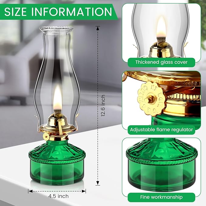 Tuanse 2 Pcs Oil Lamps for Indoor Use Vintage Hurricane Emergency Glass Oil Lamps Large Lantern Classic Decorative Oil Lamp for Home Tabletop Emergency Lighting Supplies(Green)