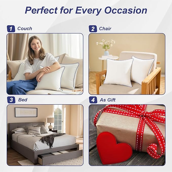 20x20 Pillow Inserts Set of 2, Machine Washable Soft Fluffy Hypoallergenic Virgin Polyester Premium Throw Pillow Stuffer, Decorative Cushion for Bed, Couch, Sofa,Indoor - White