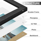 Vittanly 8x10 Picture Frames Set of 9, Shatter Resistant Plexiglass, Display 5x7 Pictures with Mat or 8x10 without Mat, Photo Frames for Wall or Tabletop, Engineered Wood, Black