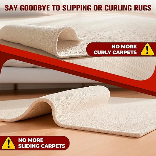 Carpet Tape Double Sided, Heavy Duty Rug Tape for Hardwood Floors, Non-Slip Carpet Adhesive Tape for Area Rugs, Strong Grip, No Residue