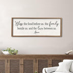 Bless the Food Before Us Sign Wall Decor 40"X15" Large Farmhouse Dining Room Wall Decor Framed Wood Rustic Home Wall Art Kitchen Hanging Decoration (Wood White)