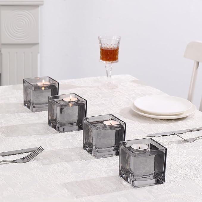 Square Flower Vases Set of 9, 3"x 3"x 3" Glass Vases for Centerpieces, Grey Vase for Flowers, Small Vase for Wedding, Party, Home Office Decoration