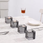 Square Flower Vases Set of 4, 3"x 3"x 3" Glass Vases for Centerpieces, Grey Vase for Flowers, Small Vase for Wedding, Party, Home Office Decoration