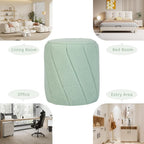 Modern Round Ottoman 2Pcs, Spiral-Tufted Foot Stool Ottoman, Teddy Fleece Upholstered Vanity Stool for Makeup, Bedroom, Living Room, Light Green