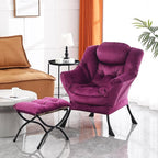 Lazy Chair and Ottoman, Large Accent Lounge Chair with Armrests and a Side Pocket, Modern Leisure Upholstered Sofa Reading Armchair with Footrest for Bedroom, Living Room, Dorm Rooms, Office