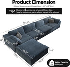 157.5" Cloud Couch Modular Sectional Sofa for Living Room,Modern Sofa with Deep Seat，L-Shape Boneless Couch with Ottoman,Comfy Upholstered Corduroy Couches for Apartment, Studio, Office,Bedroom，Blue