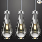 Raindrop Pendant Lights Kitchen Island Set of 3 Teardrop Chrome Hanging Light Fixtures Clear Solid Glass Pendant Light Modern Chandeliers for Dining Room Porch Corridor Living Room