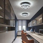 Modern Crystal Chandelier Black Flush Mount Ceiling Light Surface Mount Led Ceiling Light Mini Bedroom Ceiling Lights Indoor 9.8" Diameter Mini Crystal Chandeliers Black 6000K