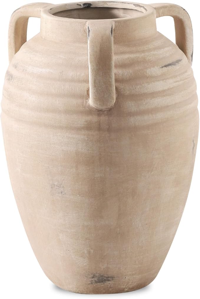 Ceramic Flower Vase Home Decor - Farmhouse Flower Vases Rustic Vintage Style Aesthetic Modern for Table Living Room Kitchen Bedroom Decoration House Desk Decorative Accessories Gift (Clay)