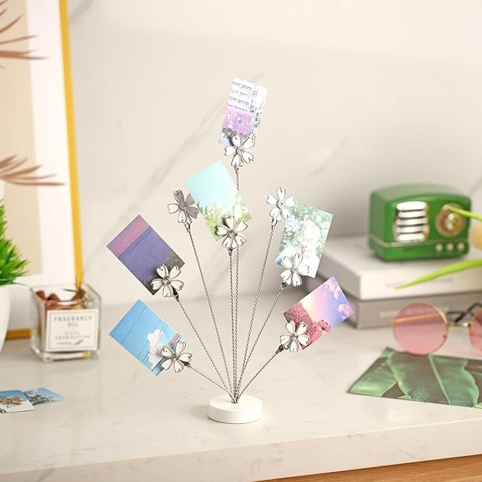 Tandefio Photo Tree Holder Clip, 8 Branch Money Family Tree Gift Card Holder with Clips Picture Frame Stand for Memo Paper Note Wedding Photo Display Office Decor(White)