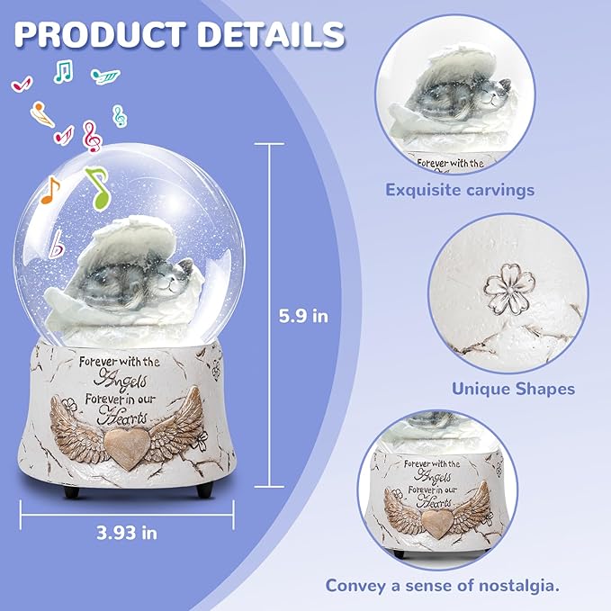 Angel Cat Music Snow Globe Pet Memorial Gifts, Cat Pass Away GIF, Sympathy Gift for Loss of Pet, Cat Lover Gift idea