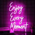 Enjoy Every Moment Neon Sign Pink Letter LED Sign Words Neon Light Up Sign Enjoy Neon Signs for Wall Decor LED Neon Lights Signs for Bedroom Bar Restaurant Salon Party Decor