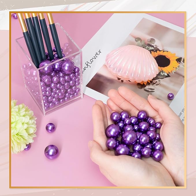 300Pcs Vase Filler Purple No Hole Faux Pearl Beads for Vase Filling Decorations, Candle Centerpieces, Wedding Centerpieces, Home Party Decor (8/14/20mm)