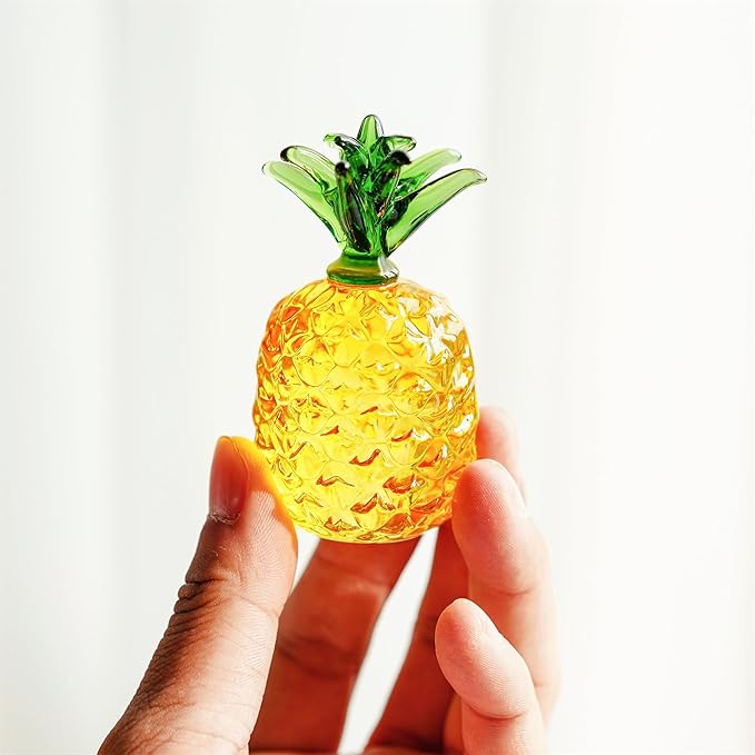 Glass Fruit Decor Crystal Pineapple Figurine Collectibles Hand Blown Glass Fruit Pineapple Decoration for Home Kitchen Office for Women