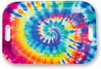 Serving Trays with Handles, 14.5 x 9.8 inch Rectangular Plastic Tray for Restaurant, Kitchen, Tie-Dye Colorful Spiral Patterns