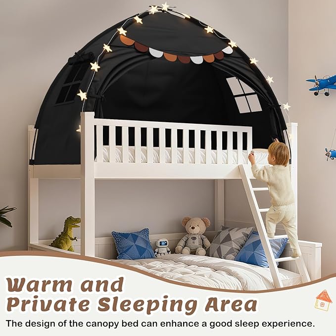Bed Tent Twin Full Size Bed Tent for Kids Foldable Bunk Canopy Tents Privacy Space Blackout Toddler Sleeping Tents Breathable Portable Cottage Drafty Room for Indoor Bedroom