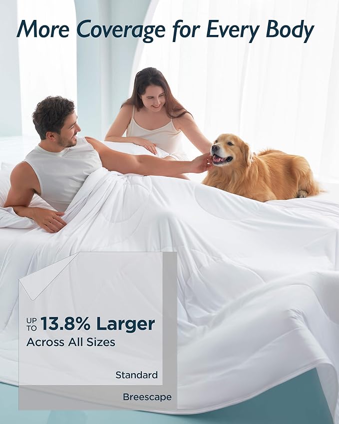 Breescape Cooling Comforter King Size - BlendTek™ Q-Max>0.46 Tech, Breathable Blanket for Hot Sleepers & Night Sweats Relief, Premium Lightweight Summer Bedding, 106x96 Inches, Snow White