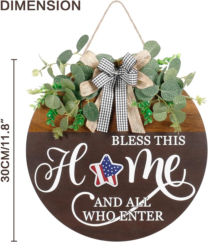 Interchangeable Seasonal Welcome Sign for Front Door, Rustic Round Wood Wreath Wall Hanging Decorations, for Spring Summer Fall Winter All Holiday Halloween Christmas Farmhouse Outdoor Home Decor