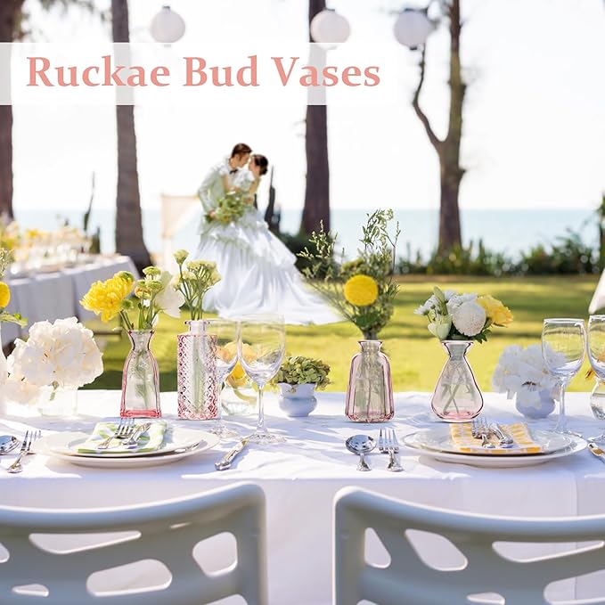 RUCKAE Pink Flower Vase in Bulk 22 Glass Bud Vases Vintage Small Vases for Centerpiece Table Wedding Decorations Home Decor Party (Pink)