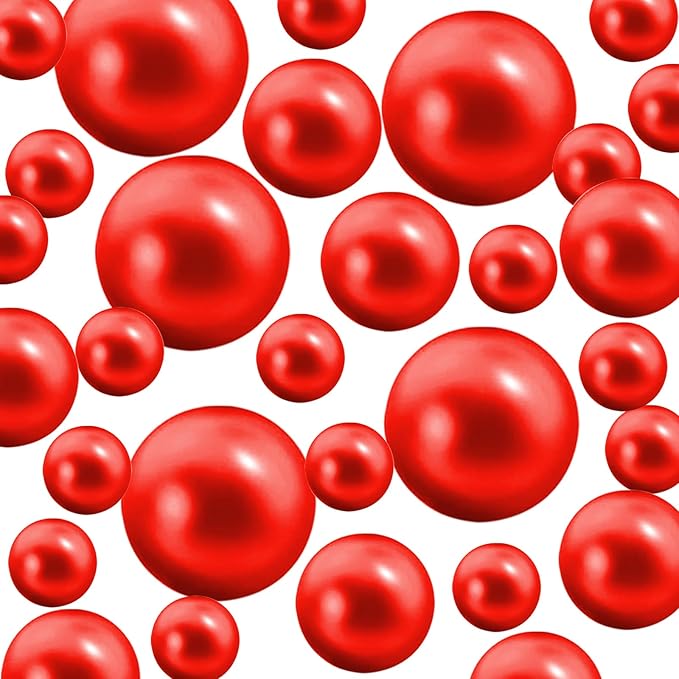 300Pcs Vase Filler Red No Hole Faux Pearl Beads for Vase Filling Decorations, Candle Centerpieces, Wedding Centerpieces, Home Party Decor (8/14/20mm)