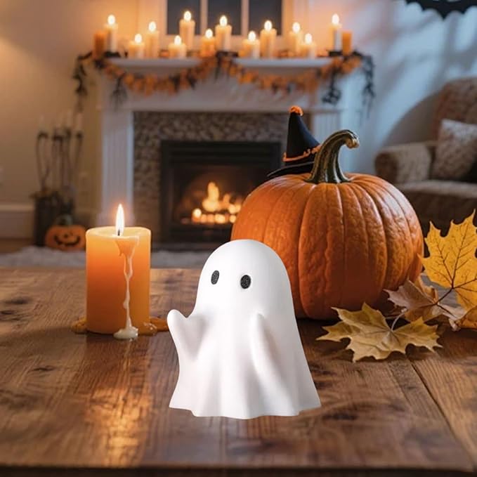 Halloween Ghost Figurine, Funny Resin Pen Holder Ghost Statue, Cute Decor for Halloween Decorations Desk Indoor and Porch Spooky Home Decor
