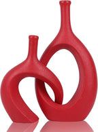 WUBIANJIE Red Ceramic Vase Set - Modern Boho Decor, Snuggle Design, Vases for Living Room, Bedroom, Coffee Table, Fireplace