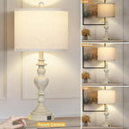 27" Farmhouse Lamps Set of 2 with USB C+A Charging Ports, Vintage Rustic Touch Control Table Lamp for Living Room, 3-Way Dimmable Traditional Nightstand Bedside Lamp for Bedroom Resin Washed Beige