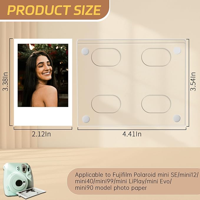 6Pack Magnetic Refrigerator Picture Frames fit 2PCS Mini 2x3 Pictures Collage, Acrylic Photo Frame Compatible with Fujifilm Instax Polaroid Mini for Home Office Fridge/Locker (Clear, 2x3*2 Picture)