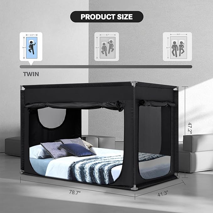 Bed Canopy Portable Blackout Bed Tent Privacy Tent for Adult Indoor Sleeping with 3 Doors, Storage Bag