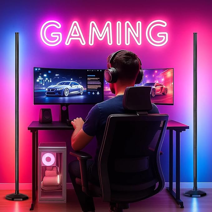 DomeStar RGB Corner Floor Lamp with Remote and App Control, 16 Million Color Changing Sync with Music Sync - Modern Mood Lighting for Bedroom, Living Room Aesthetic Room Decor