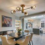 Modern Semi Flush Mount Ceiling Light Fixture, 4-Light Gold Mid Century Chandelier with Glass Globe,Ceiling Lighting for Dinning Room Farmhouse Kitchen Bedroom Living Room.