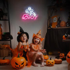 HRGXYUN Halloween Dimmable Ghost Neon Sign, Pink Boo Neon light for Wall Decor,Custom Neon Sign for Bar Club Ghost Room Decoration,5V USB Power 11.8 * 9.85in