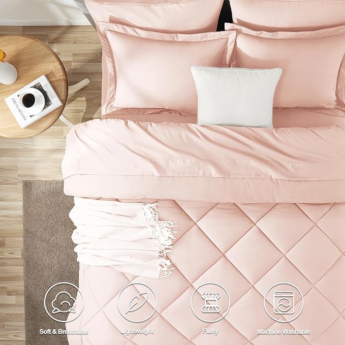 CozyLux Full Size Comforter Sets Blush Pink - 7 Pieces Bed in a Bag Full, Luxury Soft Bed Set for All Seasons, Bedding Set with Down Alternative Comforter, Sheets, Pillowcases & Shams