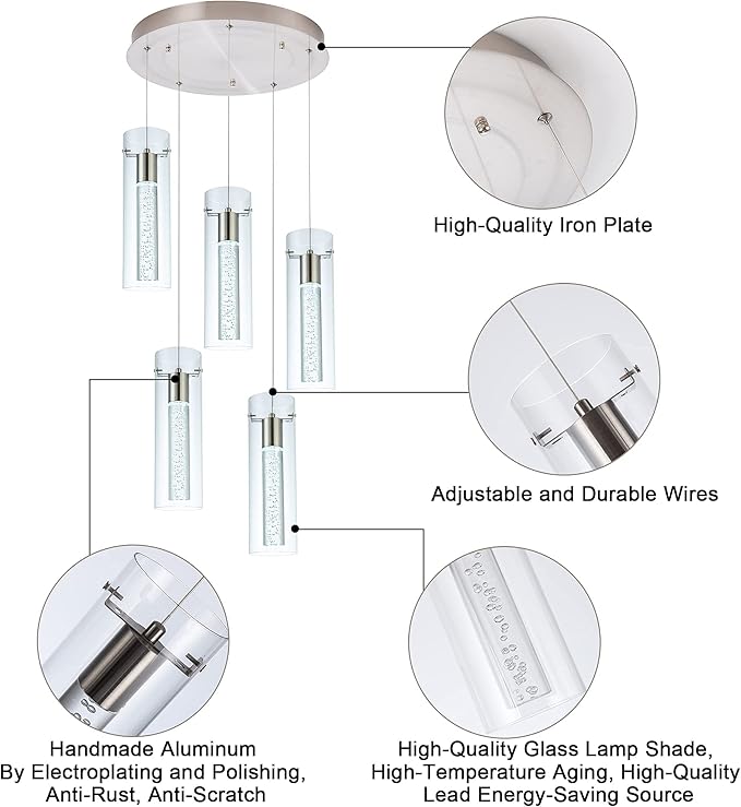 Pendant Lights Kitchen Island Kitchen Lights Modern Bubble Pendant Ceiling Light Fixture for, Dining Room, and Restaurant - 40W Integrated LED Hanging Light Dimmable. (5-Light)…