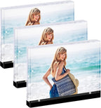 4×6 acrylic photo frame(3 Pack) -Double Sided 20 mm clear picture frame| Magnetic Standing Modern Design for Stereoscopic Displays, Desk Decor &Perfect Memories Gifts